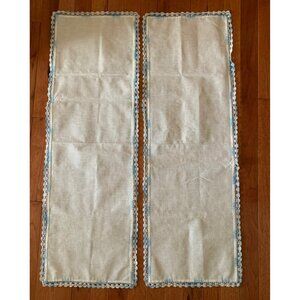 Vintage Linen Table Runners with Blue Crochet Trim 36x12